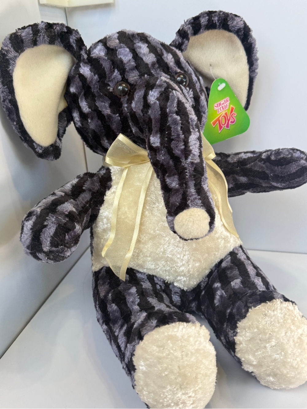 Sugarloaf Plush Elephant 90s striped original tags 10”  unusual claw machine toy